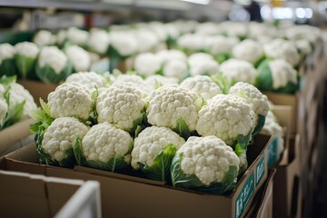 Fresh Caulifower in Cardboard Boxes