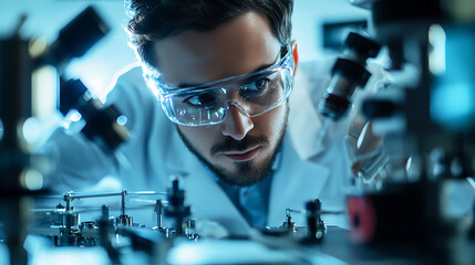 A quantum physicist analyzing quantum entanglement experiments, high-tech lab with quantum computing equipment and experiment setups visible, High-tech style