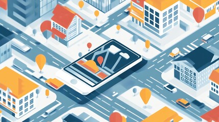 Obraz premium Smartphone Navigation: Isometric Cityscape Illustration