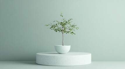 Minimalist Plant Display on White Pedestal