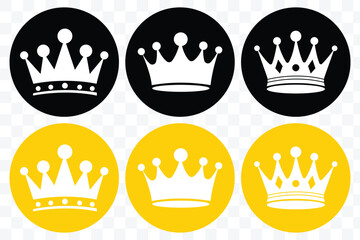Crown icon set. King, Princess crowns. Collection of crown silhouette for web and mobile app. Vector illustration.