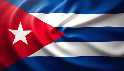 Cuba National Flag Waving with Blue and White Stripes and Red Triangle