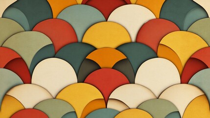 Geometric wallpaper with retro color scheme formed by layered semicircle shapes