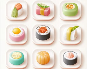 International Sushi Day Backgrounds Colorful Assortment of Sushi Delicacies on Soft Background illustration.