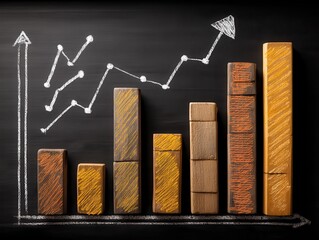 Wooden Blocks and Graph on Chalkboard Showing Business Growth