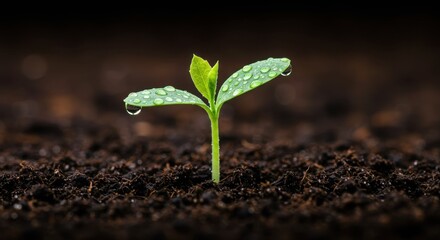A Tiny Sprout Emerging from Dark Soil: A Symbol of New Life and Growth
