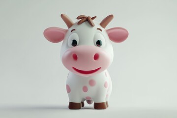 Fototapeta premium Cartoon Cow Standing with Cute Pink Spots Animal Illustration Design