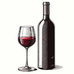 Create a bold, vector illustration of a classic wine bottle with a thick, impactful stroke.  Include the bottle, cork, and label area.
