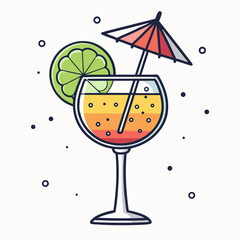 Create a bold, vector illustration of a classic cocktail glass with a thick, black stroke.  Include detailed rim and base.