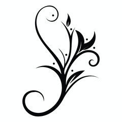 Elegant black and white floral swirl, calligraphic spring flourish scroll ornament design for graphic elements Featuring Curved Vines
