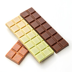 Fototapeta premium Dark chocolate bars with squares on white background