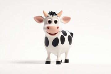 Cartoon Cow Standing on White Background Smiling with Big Eyes
