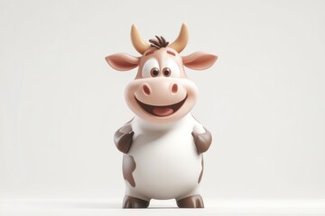 Cartoon Cow Smiling Happily Against White Background Illustration Style