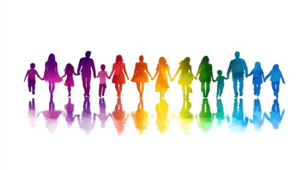 Colorful Silhouette of Diverse Family Holding Hands in Harmony
