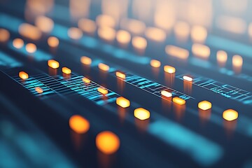 Digital data streams with glowing lights on screen