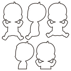 赤ちゃんの全身線画シルエットイラストセット2