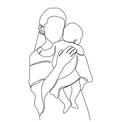 Mother and baby continuous line art vector illustration, mothers day celebration background. A mom hug the baby one line art.
