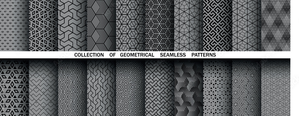 Aufkleber Geometric set of seamless black and gray patterns. Simple vector graphics
