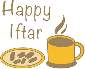 ilustration of cup and date with Happy iftar text for ramadhan theme 