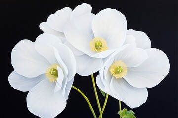Obraz premium White poppies blooming on a black background
