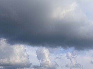 blue afternoon sky with black cloudy clouds about to rain, natural sky background