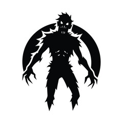 Frightening Silhouette of a Zombie Figure in a Dark Circle