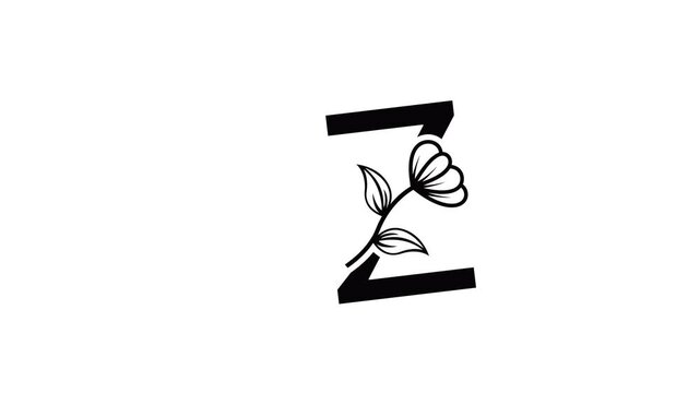 spring flower icon with letters, animation on white screen background repeating motion