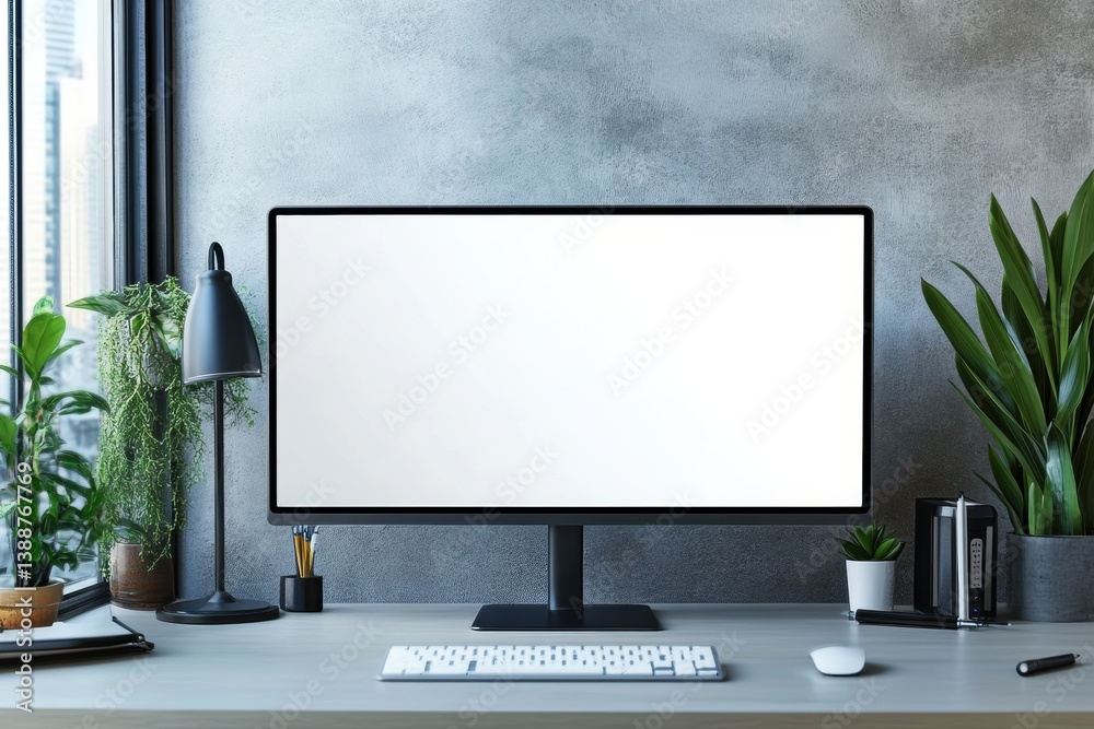Leinwandbilder sleek desktop monitor in a minimalistic workspace with a bright white screen showcasing modern desig