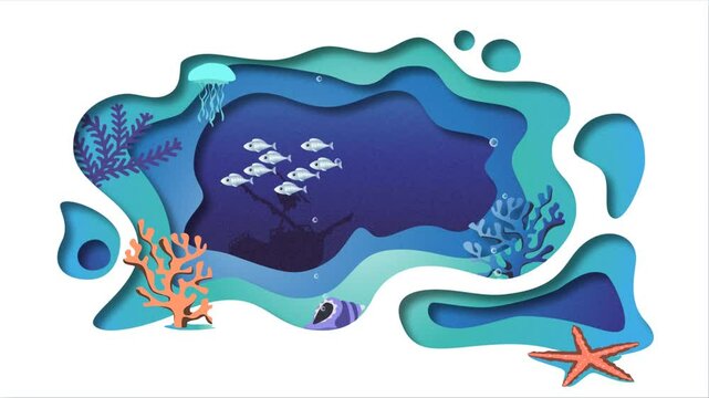 Animated underwater world icon. Flat animation.