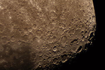 Zoomed-in view of lunar terrain displaying countless impact craters