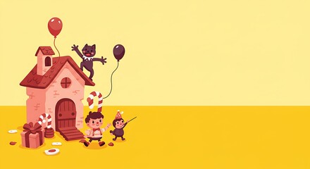Naklejka premium Whimsical Birthday House: Charming Illustration AI Generated