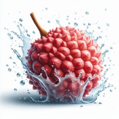 Exotic refreshment: Close-up of a ripe lychee fruit engulfed in a dynamic water splash