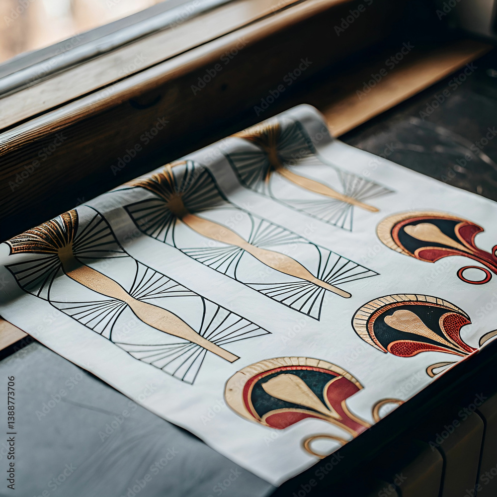 Fototapete a minimalist egyptian-inspired pattern with simple geometric shapes, hieroglyphic symbols, and subtl