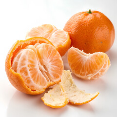 Peeled and Whole Ripe Mandarins on White
