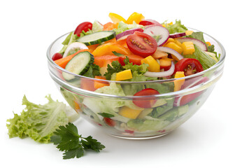 Colorful Fresh Vegetable Salad in Glass Bowl
