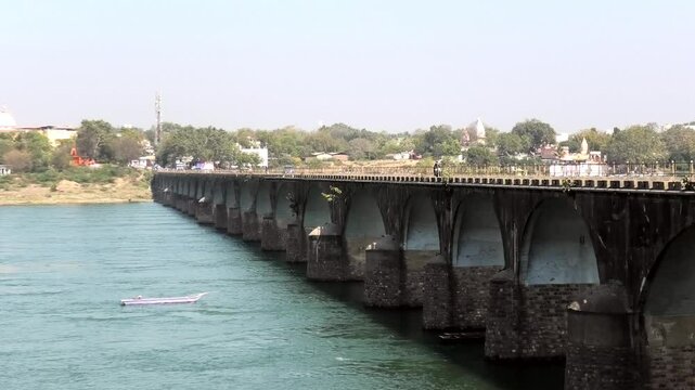 Bridge over the Narmada River on the Indore-Icchapur Highway near Omkareshwar, Madhya Pradesh, India