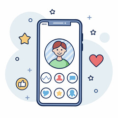 Create a bold, vector illustration of a mobile phone with a prominent 'S' logo, emphasizing strong outlines and clean lines.