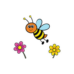Cute Cartoon Bee in Flight Color Vector