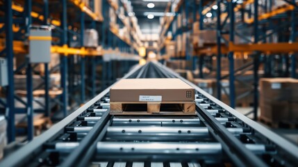 Naklejka premium Warehouse automation concept with conveyor belts and sorting machines. minimalist,
