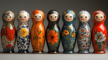 Fototapeta premium Russian Nesting Dolls Matryoshka Symbolize Family Layers Sibling Relationships Connection Heritage Tradition Concept Studio Still Life