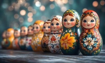 Fototapeta premium Russian Nesting Dolls Matryoshka Symbolize Family Layers Sibling Relationships Connection Heritage Tradition Concept Studio Still Life