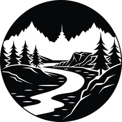 river black and white silhouette vector design