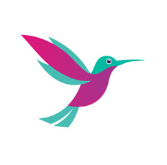Obraz premium Vector Minimalist Hummingbird Art Featuring Sleek Shapes, Wing Spread Pose, and a Sharp Beak on White Background