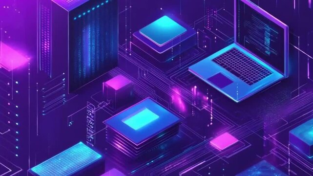 Futuristic tech circuit board isometric view