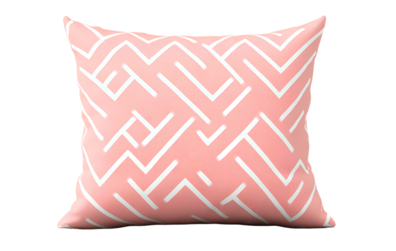 Pink pillow with a white geometric pattern, isolated on a transparent background