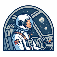 Create a bold, vector illustration of an astronaut inside a spacesuit, featuring strong outlines and impactful lines. © adobe1 stock
