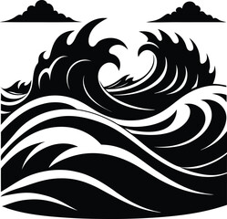 Obraz premium ocean waves black and white silhouette vector design
