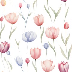 Seamless flower pattern of minimalist watercolor tulips soft pastel shades nature floral design elegant view