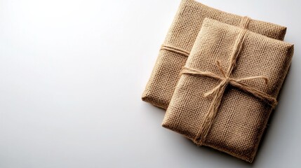 Rustic Burlap Wrapped Gifts with Twine on a Light Surface