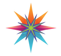 Vector Geometric Star Shape with Vibrant Colors and Symmetrical Design in a Modern Abstract Logo Style